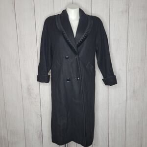 Vintage 70s Jofeld Black Double Breasted Button Front Trench Coat Womens